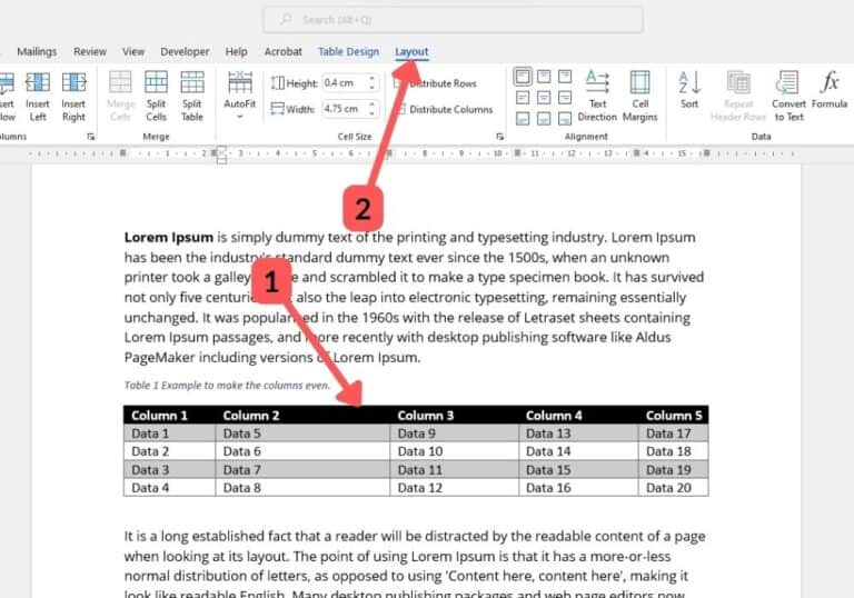 Make All Table Column Widths Even In A Microsoft Word Table - GeekPossible