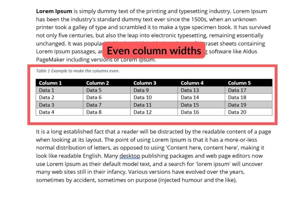 Make All Table Column Widths Even in a Microsoft Word Table 4