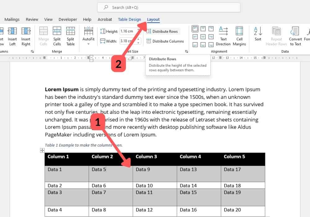 Make All Table Row Heights Equal in a Microsoft Word Table GeekPossible