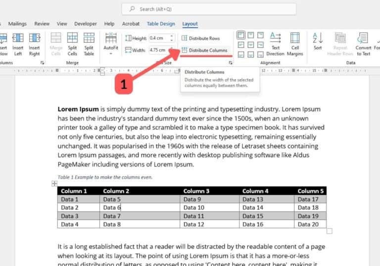 Word Fixed Table Column Width