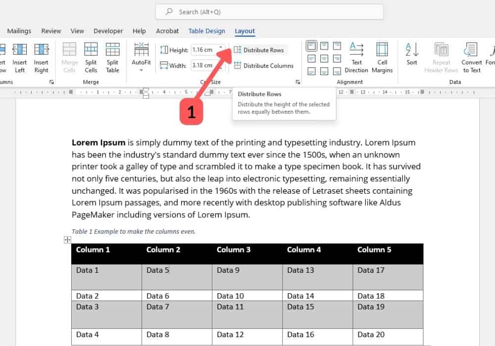 Make All Table Row Heights Equal in a Microsoft Word Table 3