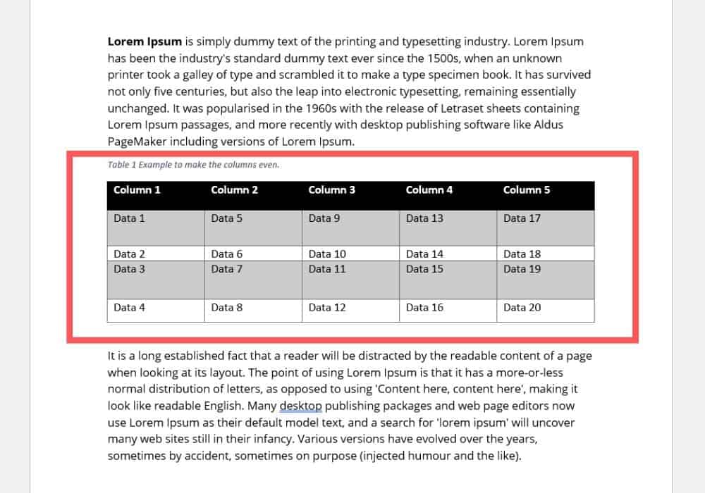 Make All Table Row Heights Equal in a Microsoft Word Table 1