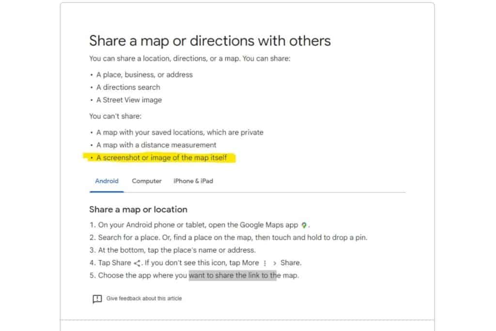 Can I Use a Google Maps Screen Shot on My Website/Blog? 1