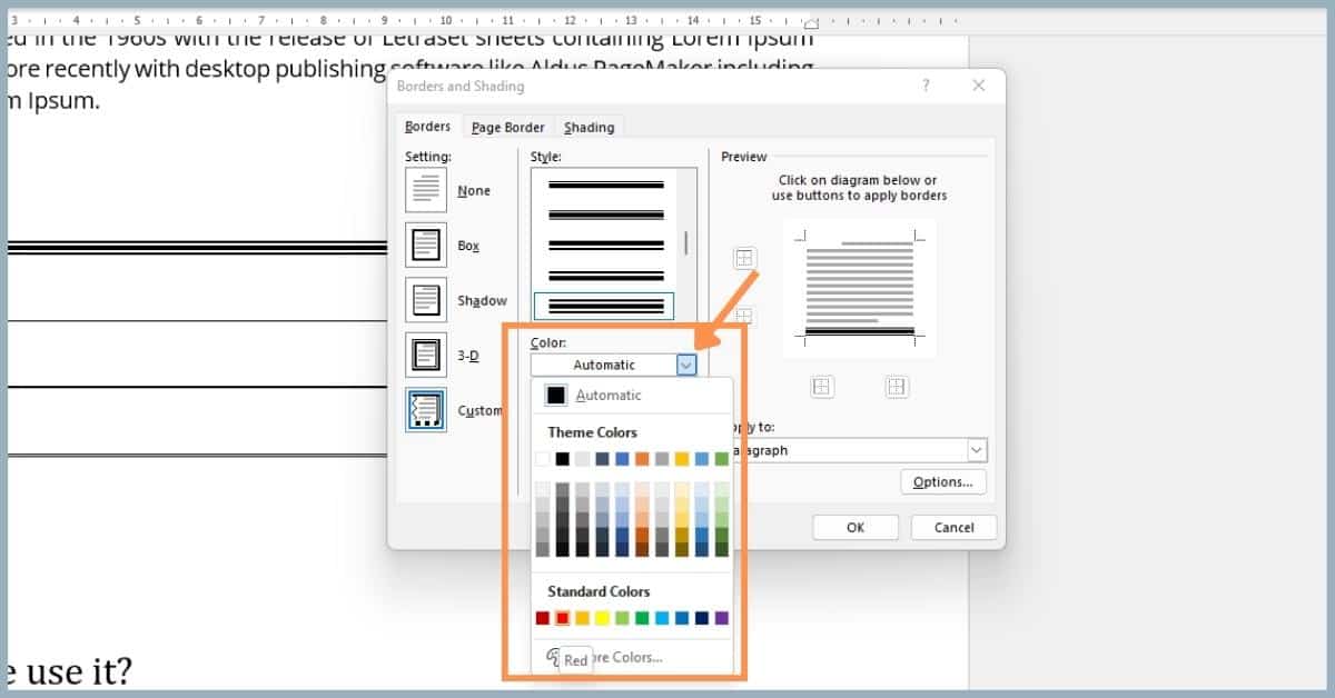 Change the Color of Horizontal Line in MS Word 3