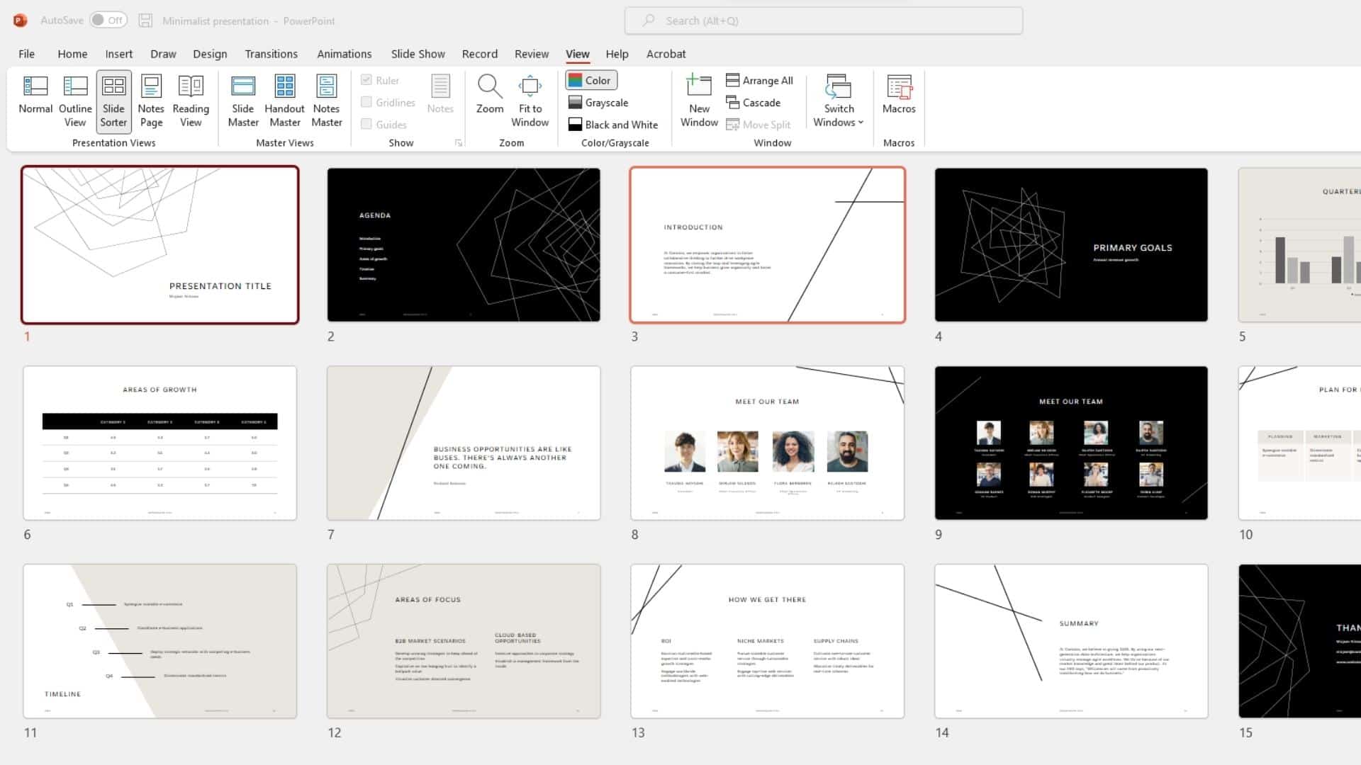 display presentation in slide sorter view