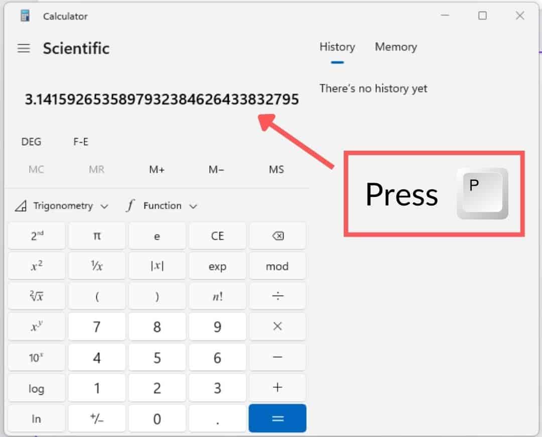 How to Enter Pi Into Microsoft Calculator 3